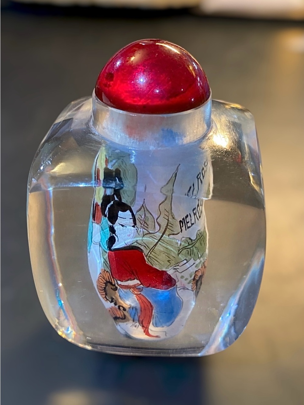 Vintage Chinese Snuff Bottle Inside Painted Glass Geisha Girls